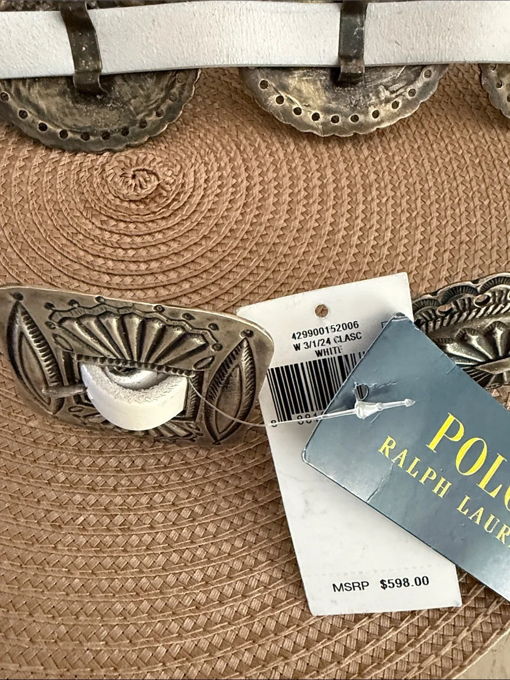 Polo by Ralph Lauren White Leather Belt with Silver Concho Medallions SRP$ 598